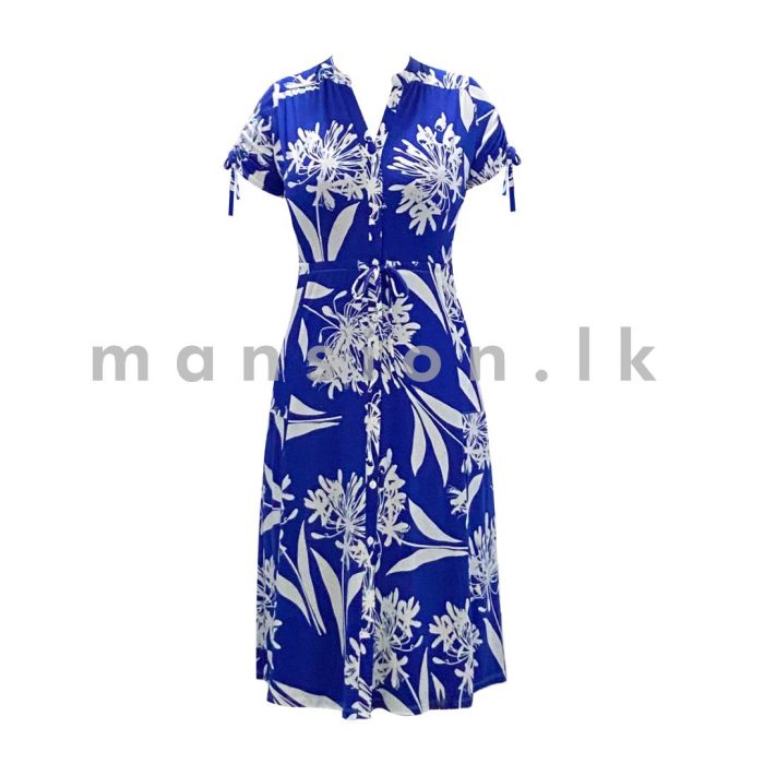 Front Open Midi Dress Blue Floral Mansion